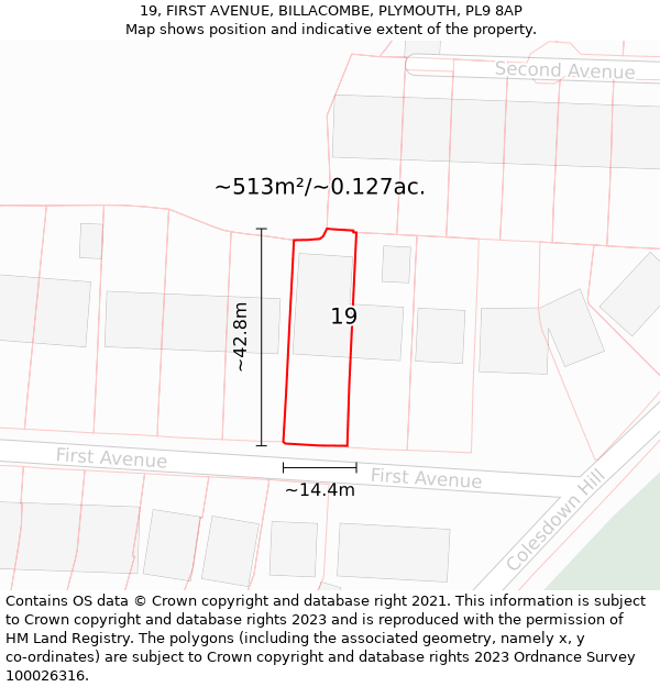 19, FIRST AVENUE, BILLACOMBE, PLYMOUTH, PL9 8AP: Plot and title map