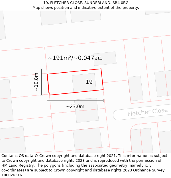 19, FLETCHER CLOSE, SUNDERLAND, SR4 0BG: Plot and title map