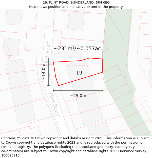 19, FLINT ROAD, SUNDERLAND, SR4 6EG: Plot and title map