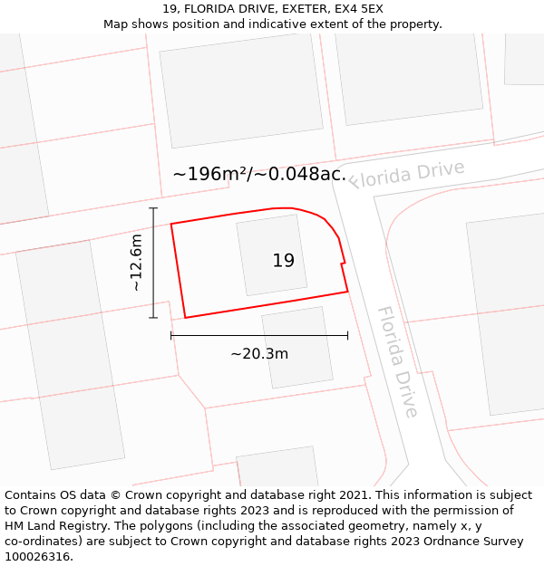 19, FLORIDA DRIVE, EXETER, EX4 5EX: Plot and title map