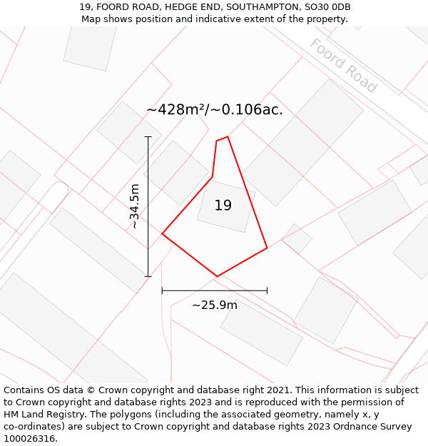 19, FOORD ROAD, HEDGE END, SOUTHAMPTON, SO30 0DB: Plot and title map