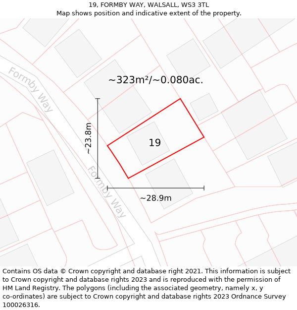 19, FORMBY WAY, WALSALL, WS3 3TL: Plot and title map