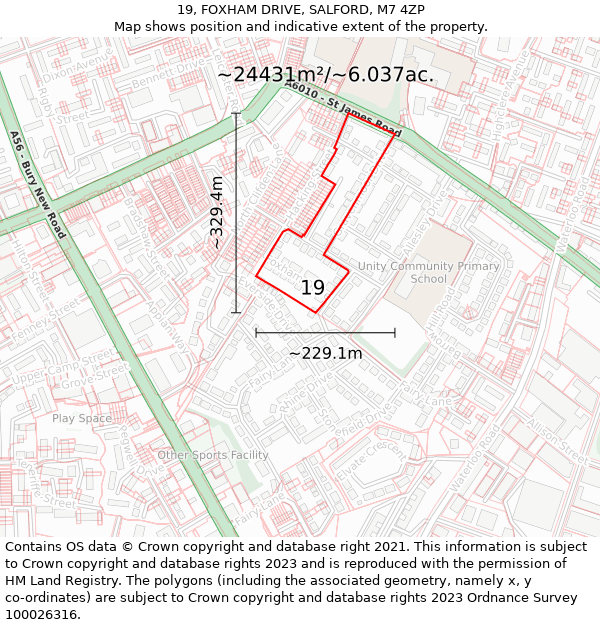 19, FOXHAM DRIVE, SALFORD, M7 4ZP: Plot and title map