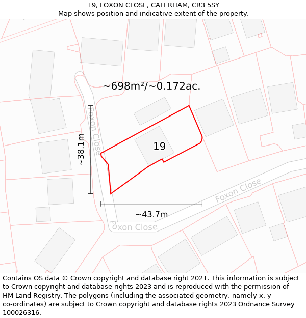 19, FOXON CLOSE, CATERHAM, CR3 5SY: Plot and title map