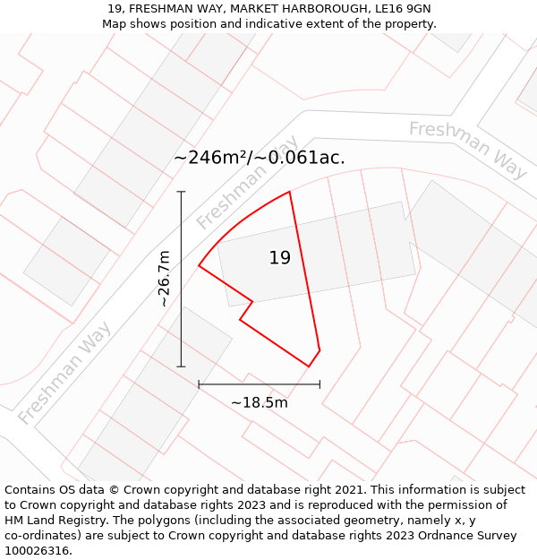 19, FRESHMAN WAY, MARKET HARBOROUGH, LE16 9GN: Plot and title map