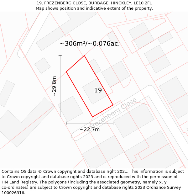 19, FREZENBERG CLOSE, BURBAGE, HINCKLEY, LE10 2FL: Plot and title map