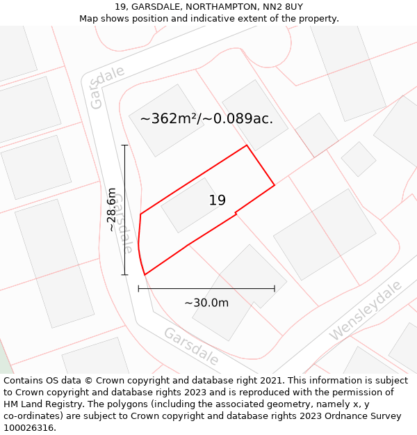 19, GARSDALE, NORTHAMPTON, NN2 8UY: Plot and title map