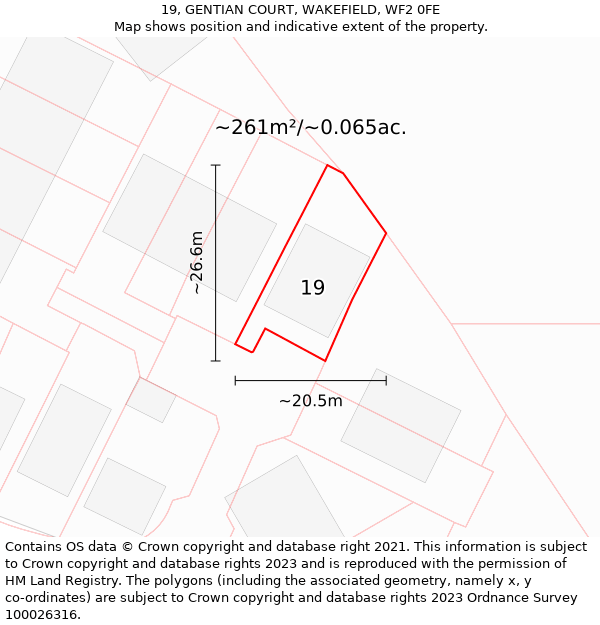 19, GENTIAN COURT, WAKEFIELD, WF2 0FE: Plot and title map