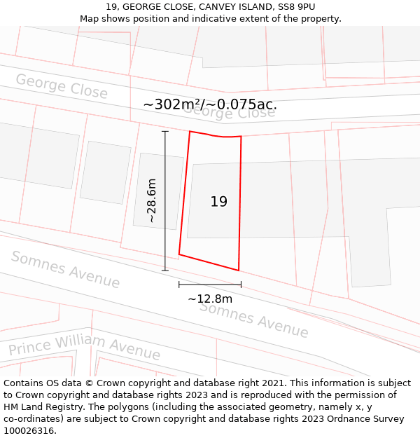 19, GEORGE CLOSE, CANVEY ISLAND, SS8 9PU: Plot and title map