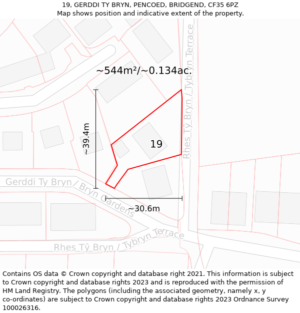 19, GERDDI TY BRYN, PENCOED, BRIDGEND, CF35 6PZ: Plot and title map