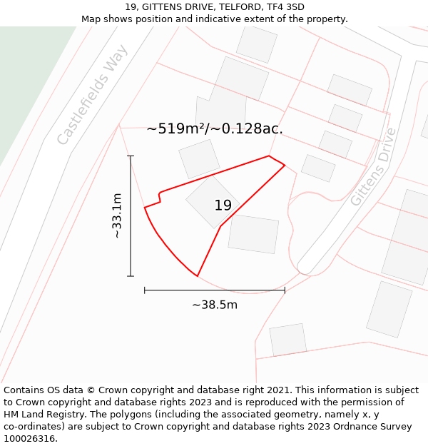 19, GITTENS DRIVE, TELFORD, TF4 3SD: Plot and title map