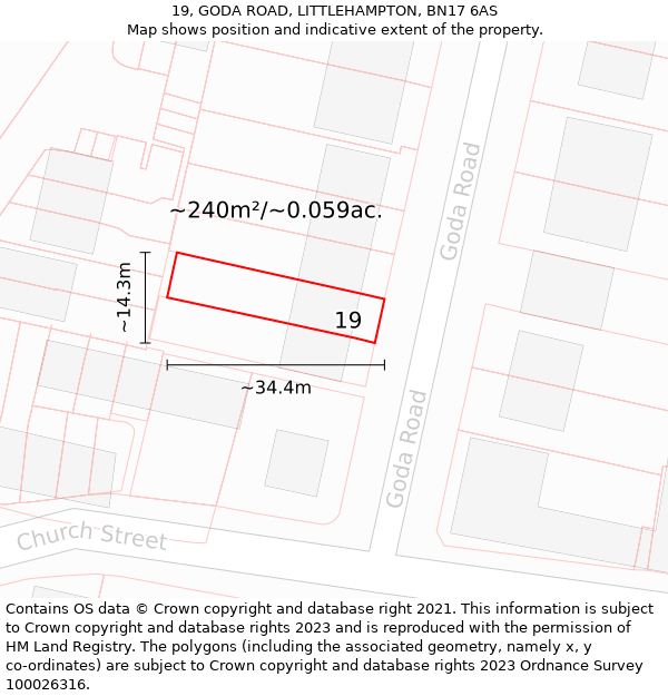 19, GODA ROAD, LITTLEHAMPTON, BN17 6AS: Plot and title map