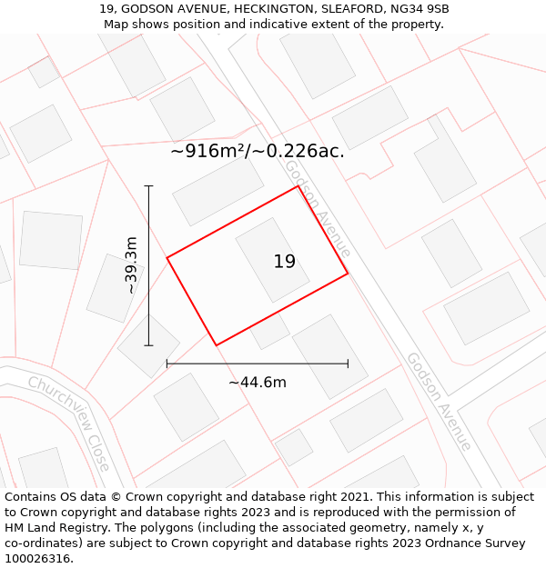 19, GODSON AVENUE, HECKINGTON, SLEAFORD, NG34 9SB: Plot and title map