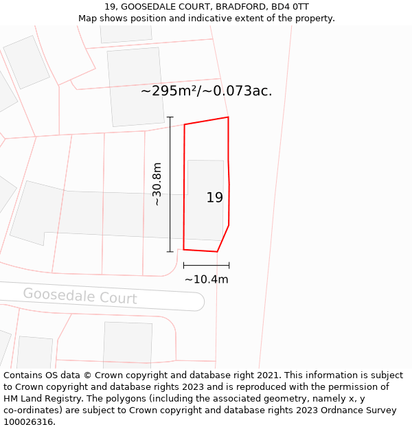 19, GOOSEDALE COURT, BRADFORD, BD4 0TT: Plot and title map