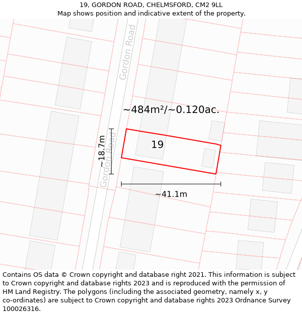 19, GORDON ROAD, CHELMSFORD, CM2 9LL: Plot and title map