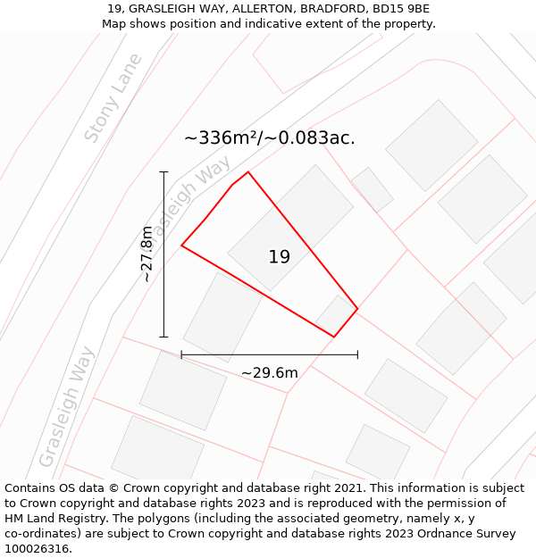 19, GRASLEIGH WAY, ALLERTON, BRADFORD, BD15 9BE: Plot and title map