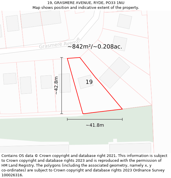 19, GRASMERE AVENUE, RYDE, PO33 1NU: Plot and title map