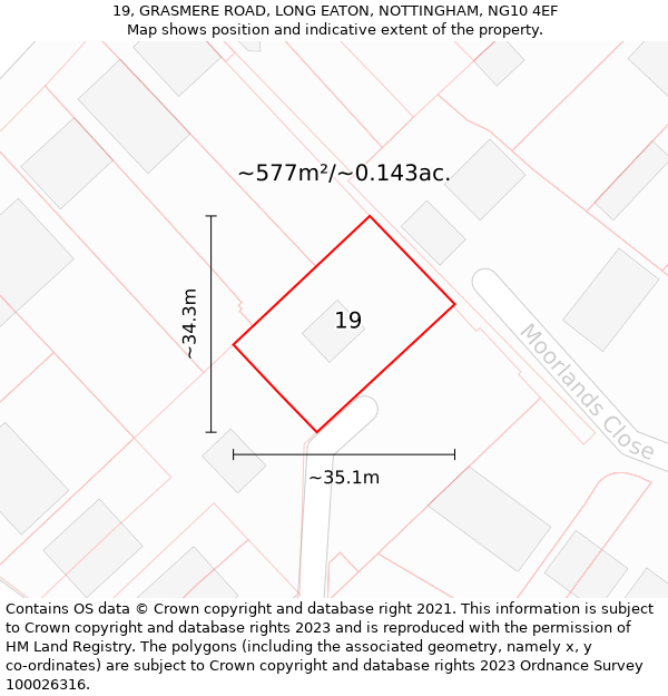 19, GRASMERE ROAD, LONG EATON, NOTTINGHAM, NG10 4EF: Plot and title map