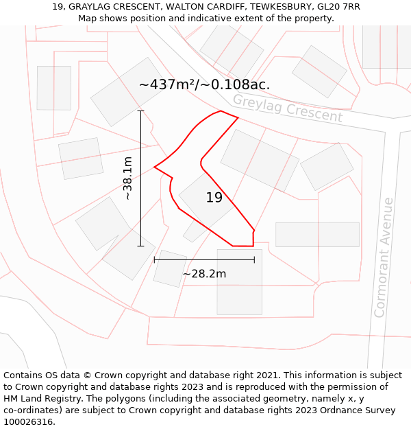 19, GRAYLAG CRESCENT, WALTON CARDIFF, TEWKESBURY, GL20 7RR: Plot and title map