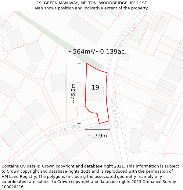 19, GREEN MAN WAY, MELTON, WOODBRIDGE, IP12 1SF: Plot and title map