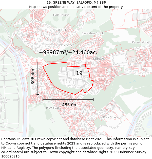 19, GREENE WAY, SALFORD, M7 3BP: Plot and title map