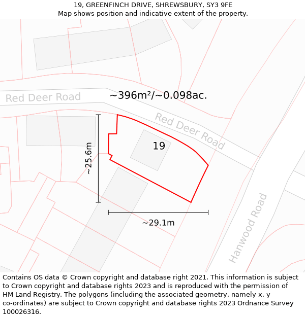 19, GREENFINCH DRIVE, SHREWSBURY, SY3 9FE: Plot and title map