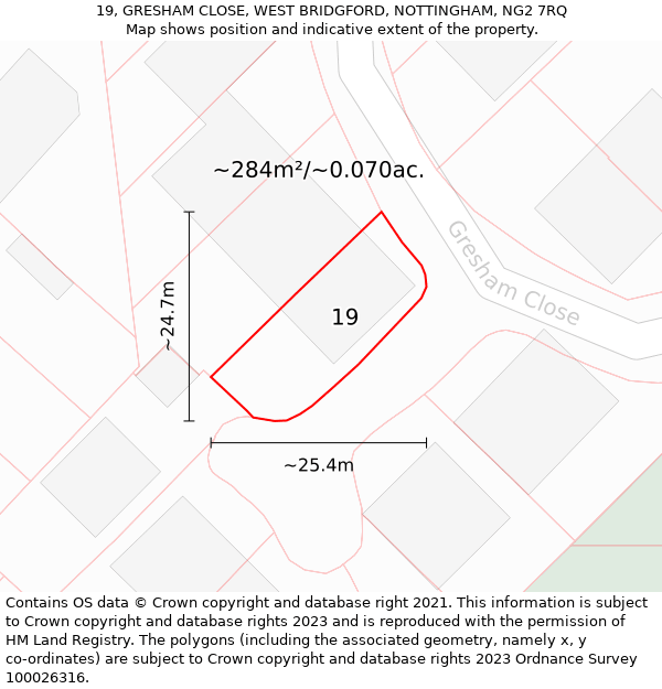 19, GRESHAM CLOSE, WEST BRIDGFORD, NOTTINGHAM, NG2 7RQ: Plot and title map