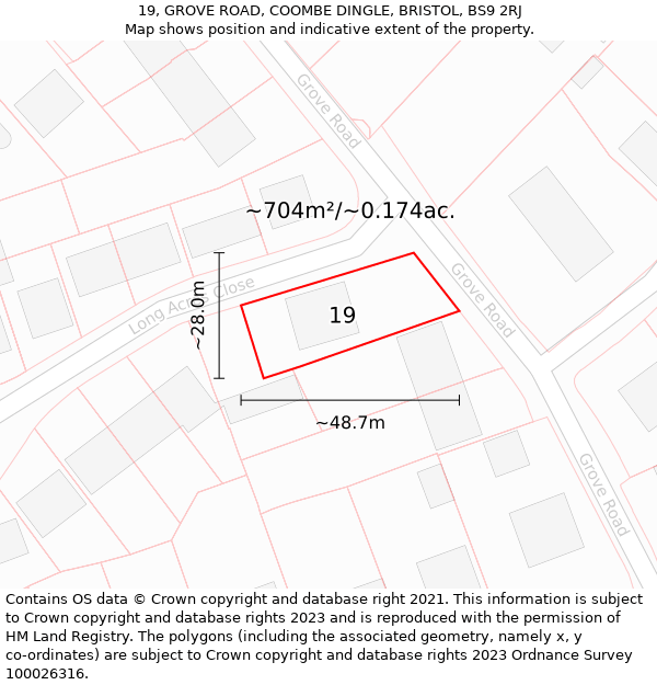 19, GROVE ROAD, COOMBE DINGLE, BRISTOL, BS9 2RJ: Plot and title map