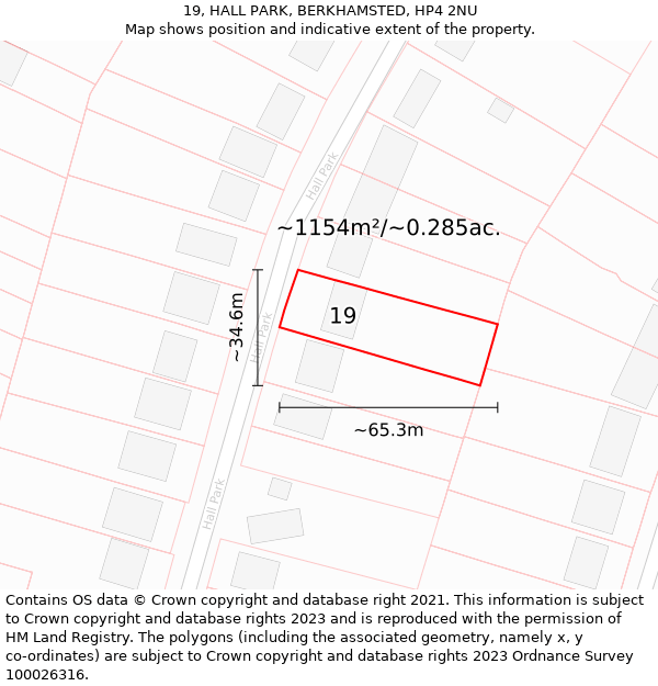 19, HALL PARK, BERKHAMSTED, HP4 2NU: Plot and title map