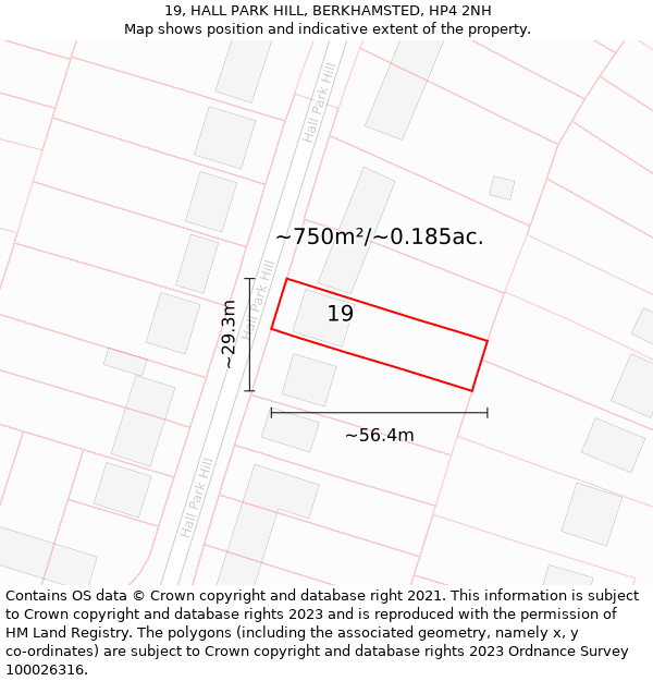 19, HALL PARK HILL, BERKHAMSTED, HP4 2NH: Plot and title map