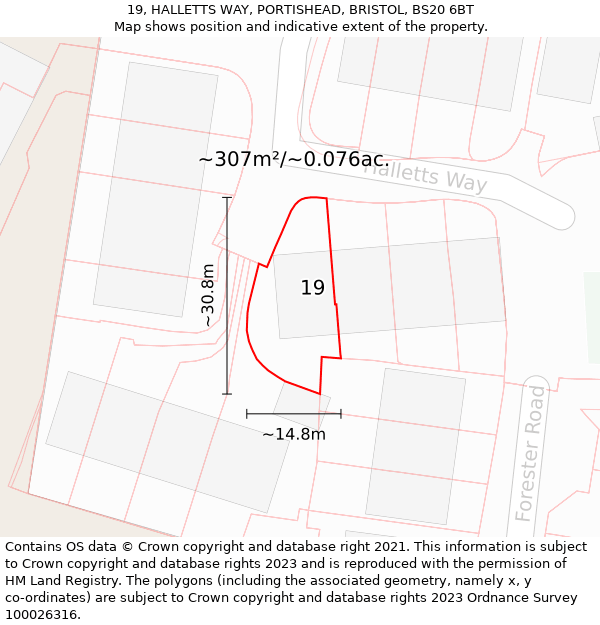 19, HALLETTS WAY, PORTISHEAD, BRISTOL, BS20 6BT: Plot and title map