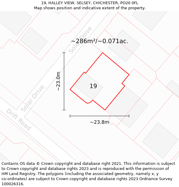 19, HALLEY VIEW, SELSEY, CHICHESTER, PO20 0FL: Plot and title map