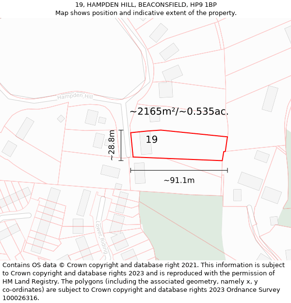 19, HAMPDEN HILL, BEACONSFIELD, HP9 1BP: Plot and title map