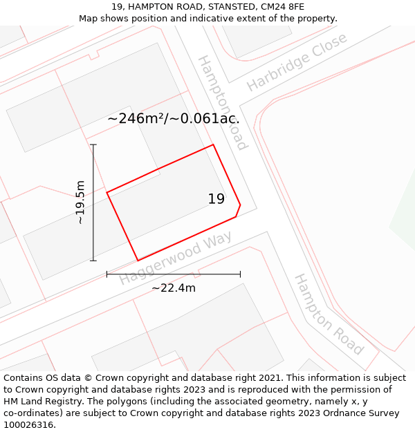 19, HAMPTON ROAD, STANSTED, CM24 8FE: Plot and title map