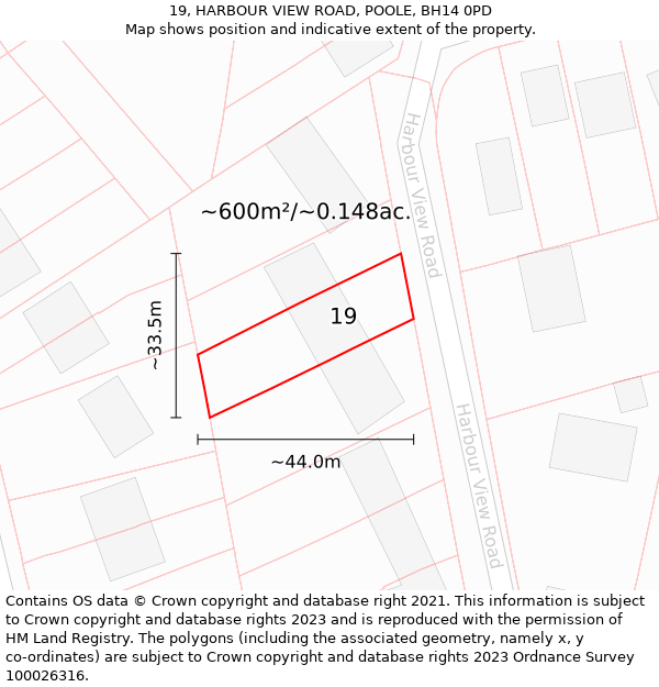 19, HARBOUR VIEW ROAD, POOLE, BH14 0PD: Plot and title map