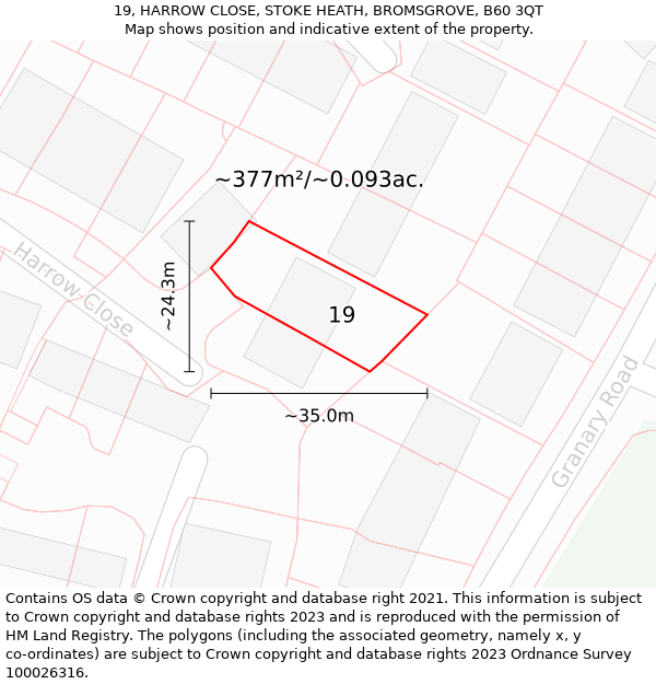 19, HARROW CLOSE, STOKE HEATH, BROMSGROVE, B60 3QT: Plot and title map