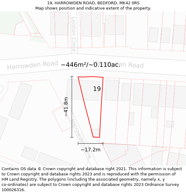 19, HARROWDEN ROAD, BEDFORD, MK42 0RS: Plot and title map