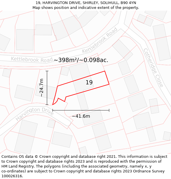 19, HARVINGTON DRIVE, SHIRLEY, SOLIHULL, B90 4YN: Plot and title map