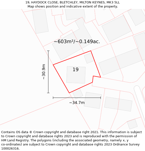 19, HAYDOCK CLOSE, BLETCHLEY, MILTON KEYNES, MK3 5LL: Plot and title map