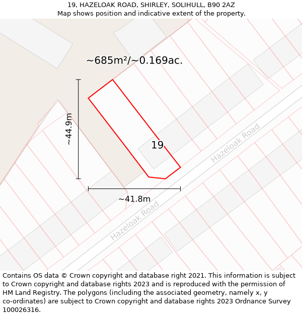 19, HAZELOAK ROAD, SHIRLEY, SOLIHULL, B90 2AZ: Plot and title map