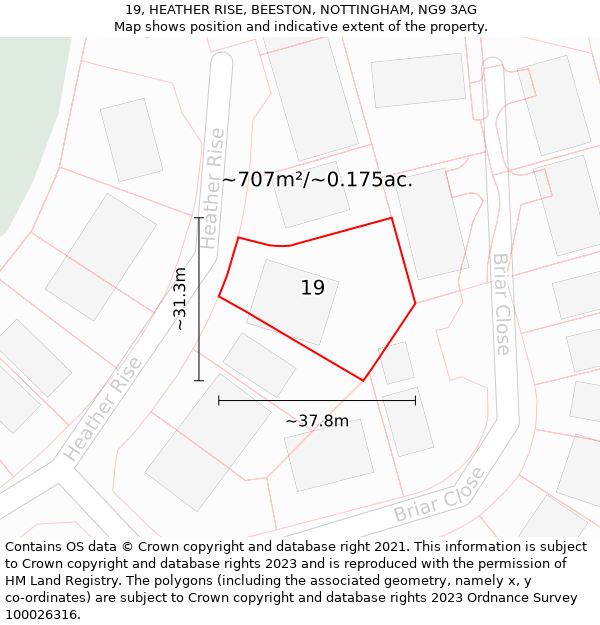 19, HEATHER RISE, BEESTON, NOTTINGHAM, NG9 3AG: Plot and title map