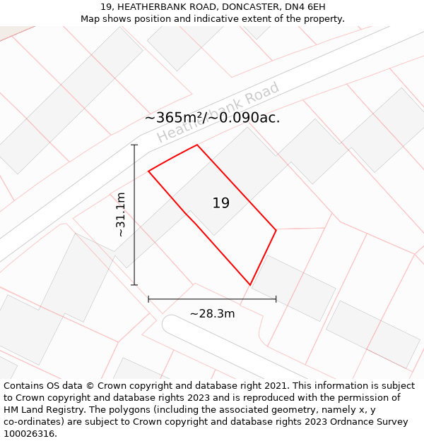 19, HEATHERBANK ROAD, DONCASTER, DN4 6EH: Plot and title map