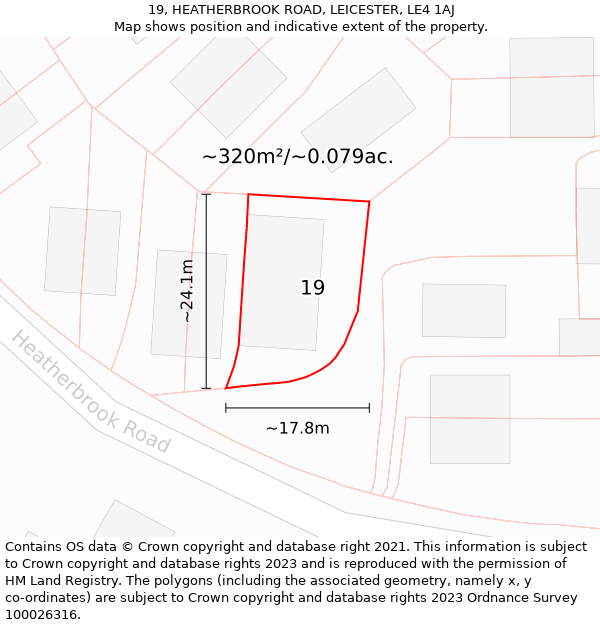 19, HEATHERBROOK ROAD, LEICESTER, LE4 1AJ: Plot and title map