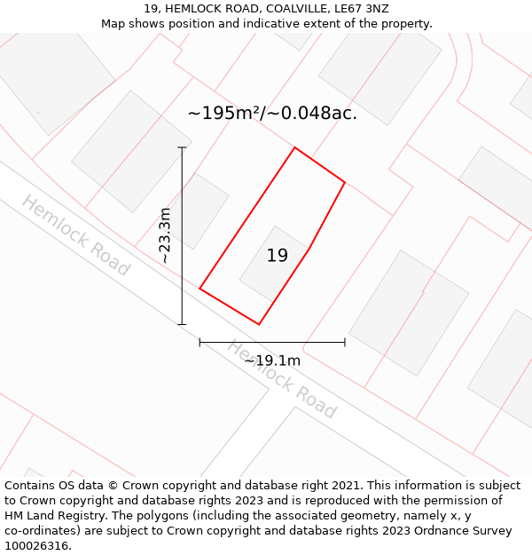 19, HEMLOCK ROAD, COALVILLE, LE67 3NZ: Plot and title map