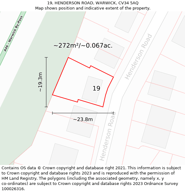 19, HENDERSON ROAD, WARWICK, CV34 5AQ: Plot and title map