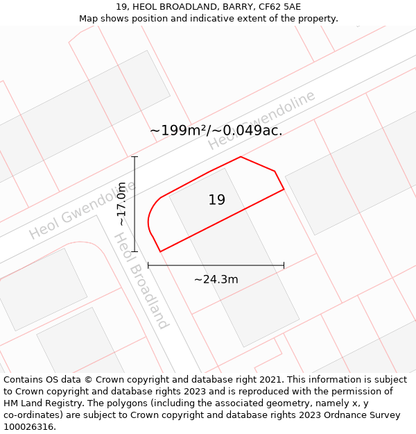 19, HEOL BROADLAND, BARRY, CF62 5AE: Plot and title map