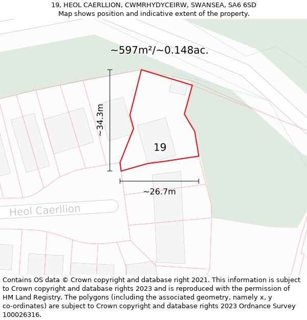 19, HEOL CAERLLION, CWMRHYDYCEIRW, SWANSEA, SA6 6SD: Plot and title map