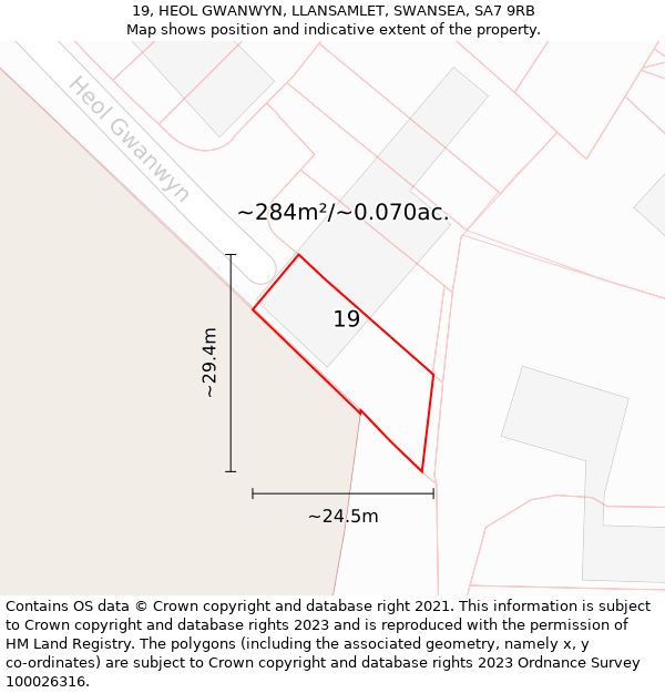 19, HEOL GWANWYN, LLANSAMLET, SWANSEA, SA7 9RB: Plot and title map