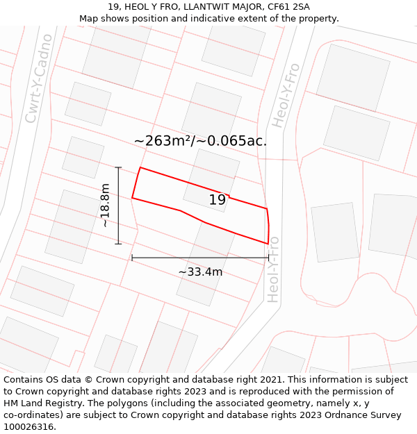 19, HEOL Y FRO, LLANTWIT MAJOR, CF61 2SA: Plot and title map