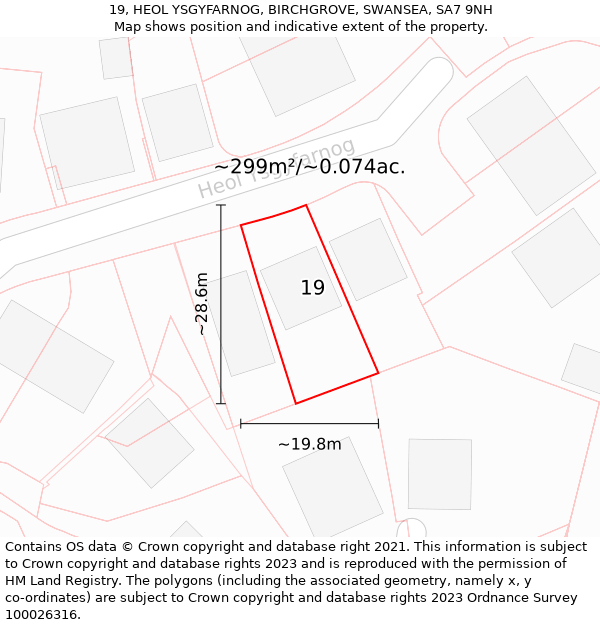 19, HEOL YSGYFARNOG, BIRCHGROVE, SWANSEA, SA7 9NH: Plot and title map